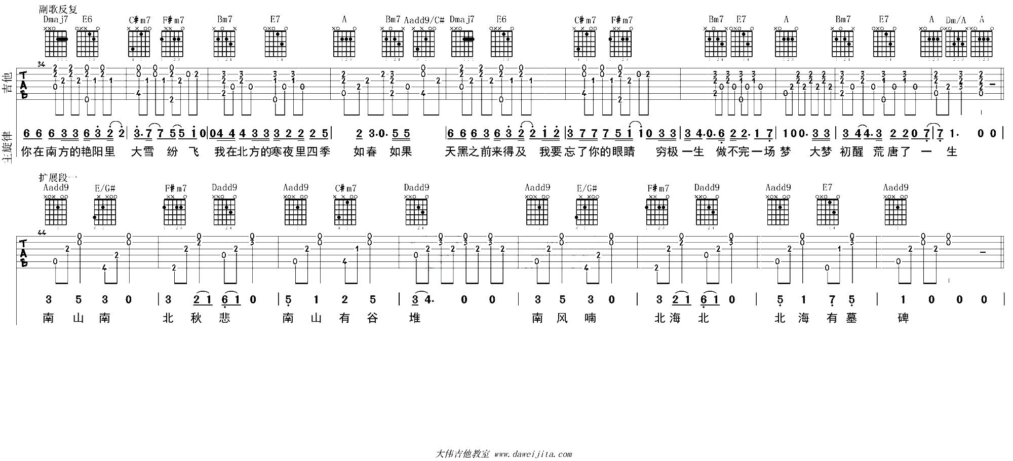 《南山南》吉他谱六线谱C中国好声音版_马頔-乐手网